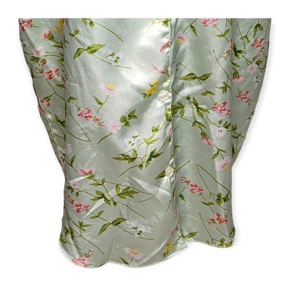 Maidenform Green Floral Satin Button Down Short Sleeve Night Shirt Size 1X - Picture 4 of 12